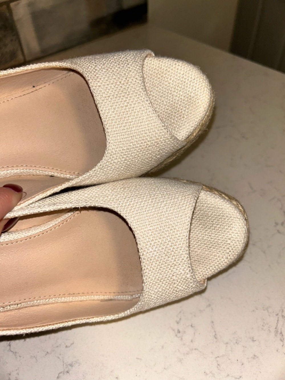 Women’s Ivory Espadrille Wedge Slingback Peep-Toe Sandal - Picture 11 of 15